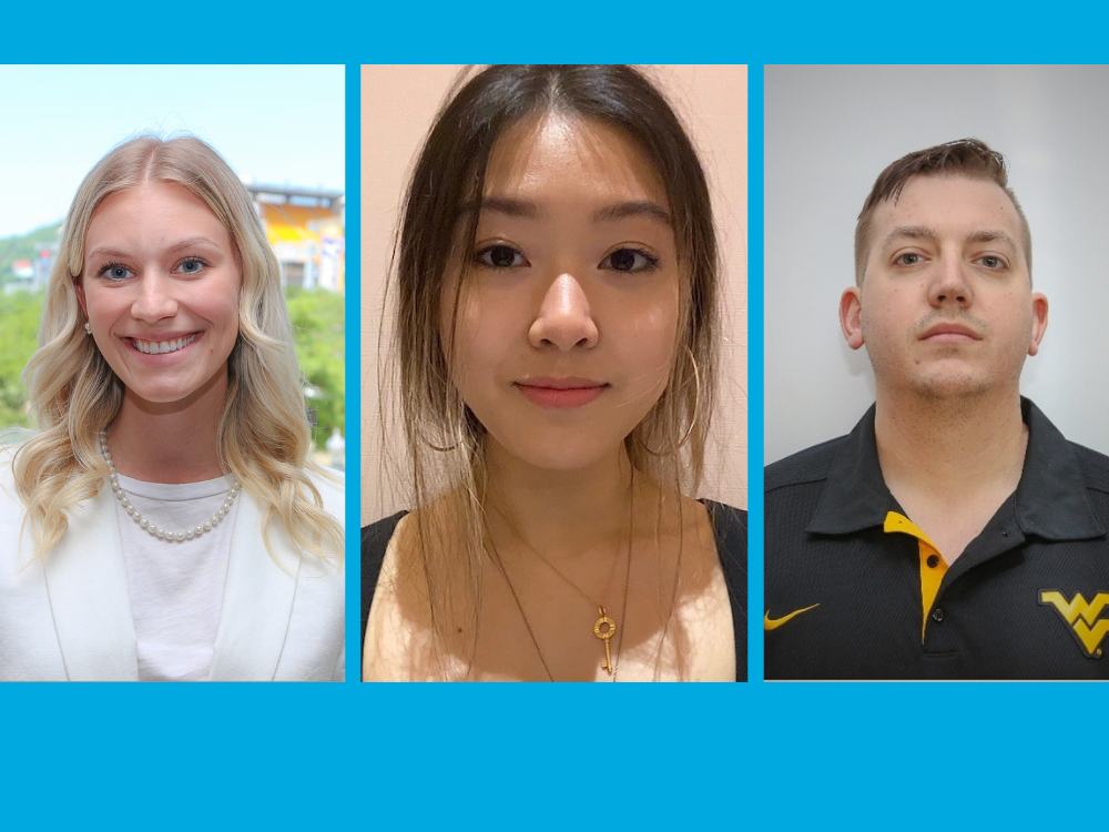 Three people shown in side-by-side portrait photos against a blue background frame. Leah (left), Sharon (middle), & Trevor (right) 