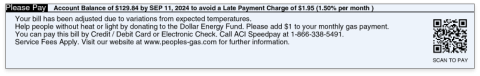 Payment information – Amount due, due date, payment options, and QR code.